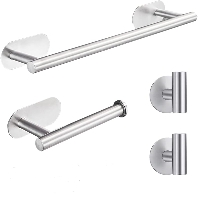 Zestaw akcesoriów łazienkowych 4-częściowy, uchwyt na papier toaletowy ze stali nierdzewnej, wieszak na szlafrok w kolorze srebrnym