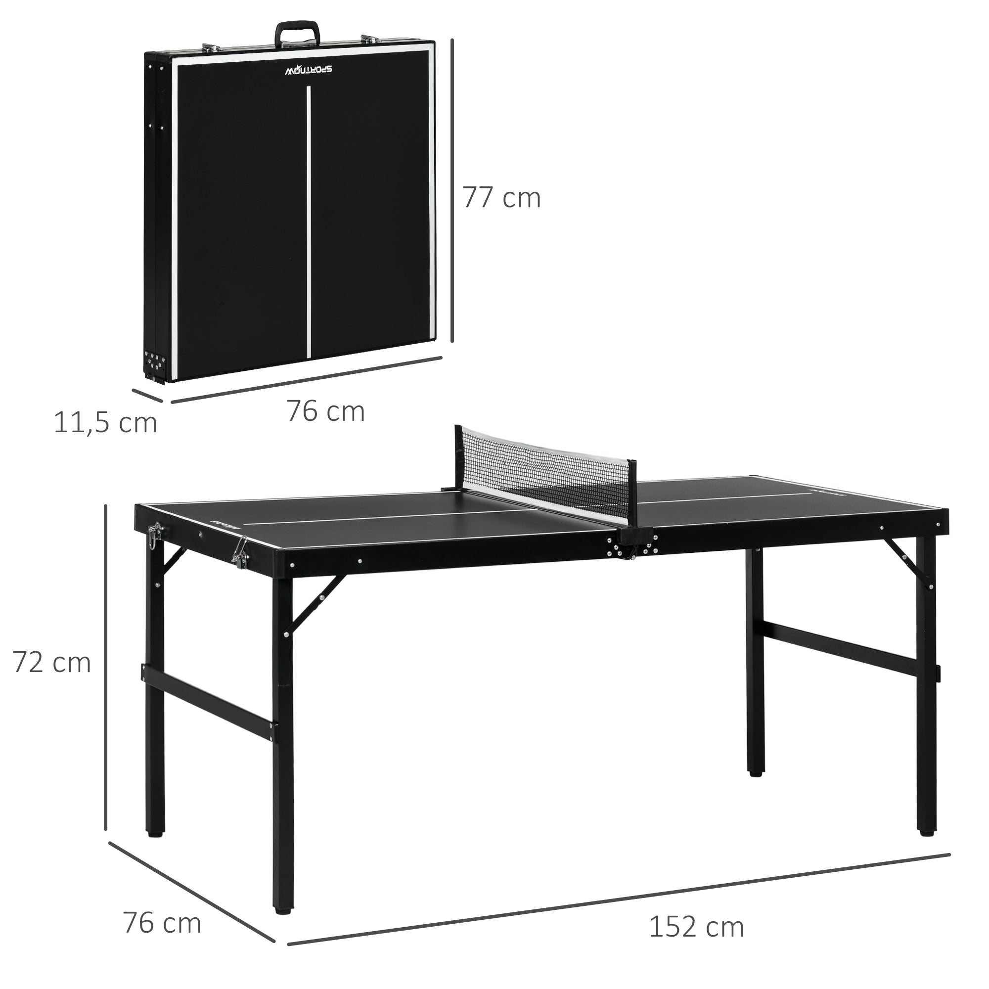 Mesa de Ping Pong SPORTNOW Preto MDF e Alumínio 152x76x72cm - 3