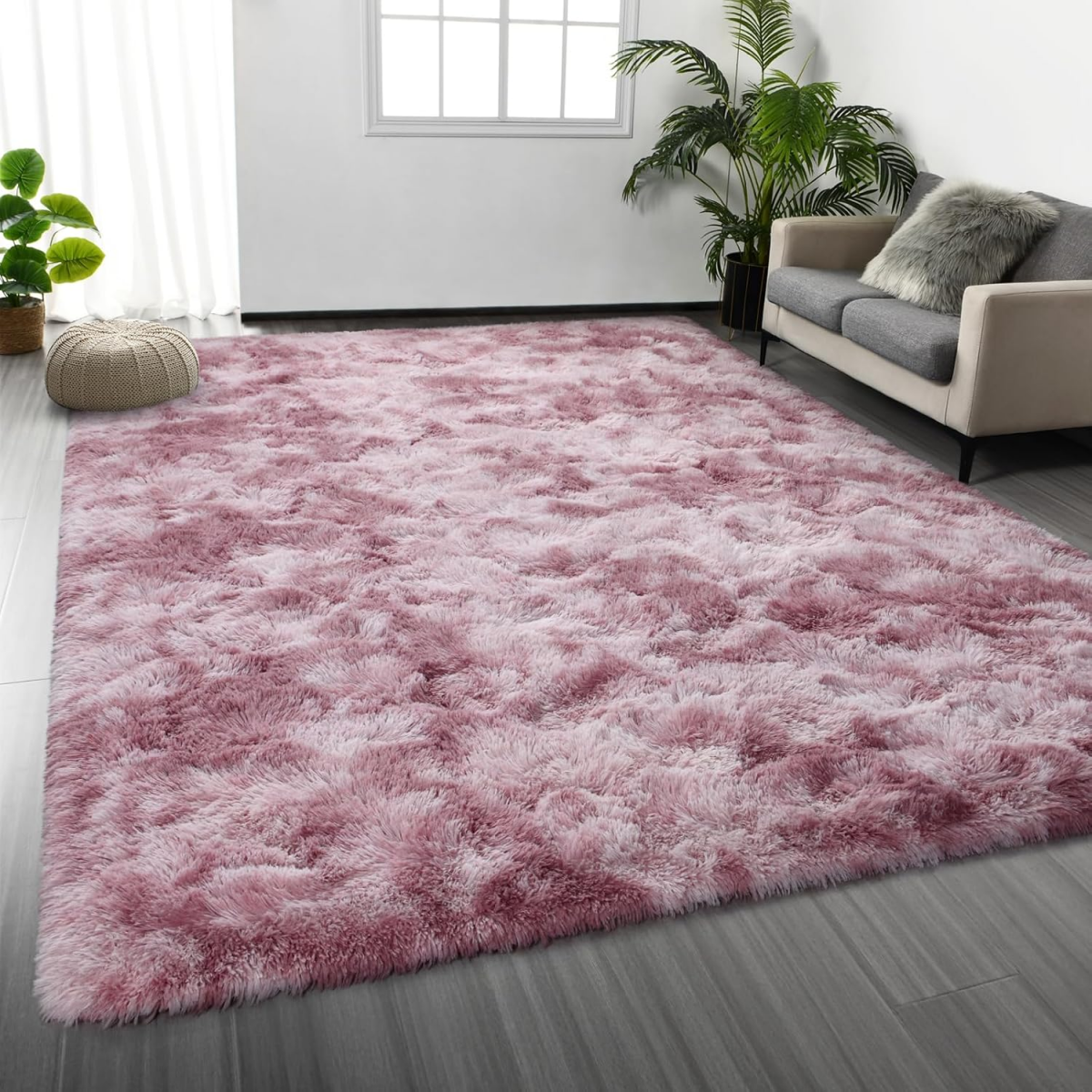 Tapis de salon rose, à poils longs, doux, en laine de soie antidérapante, mesurant 100 x 200 cm. - 5