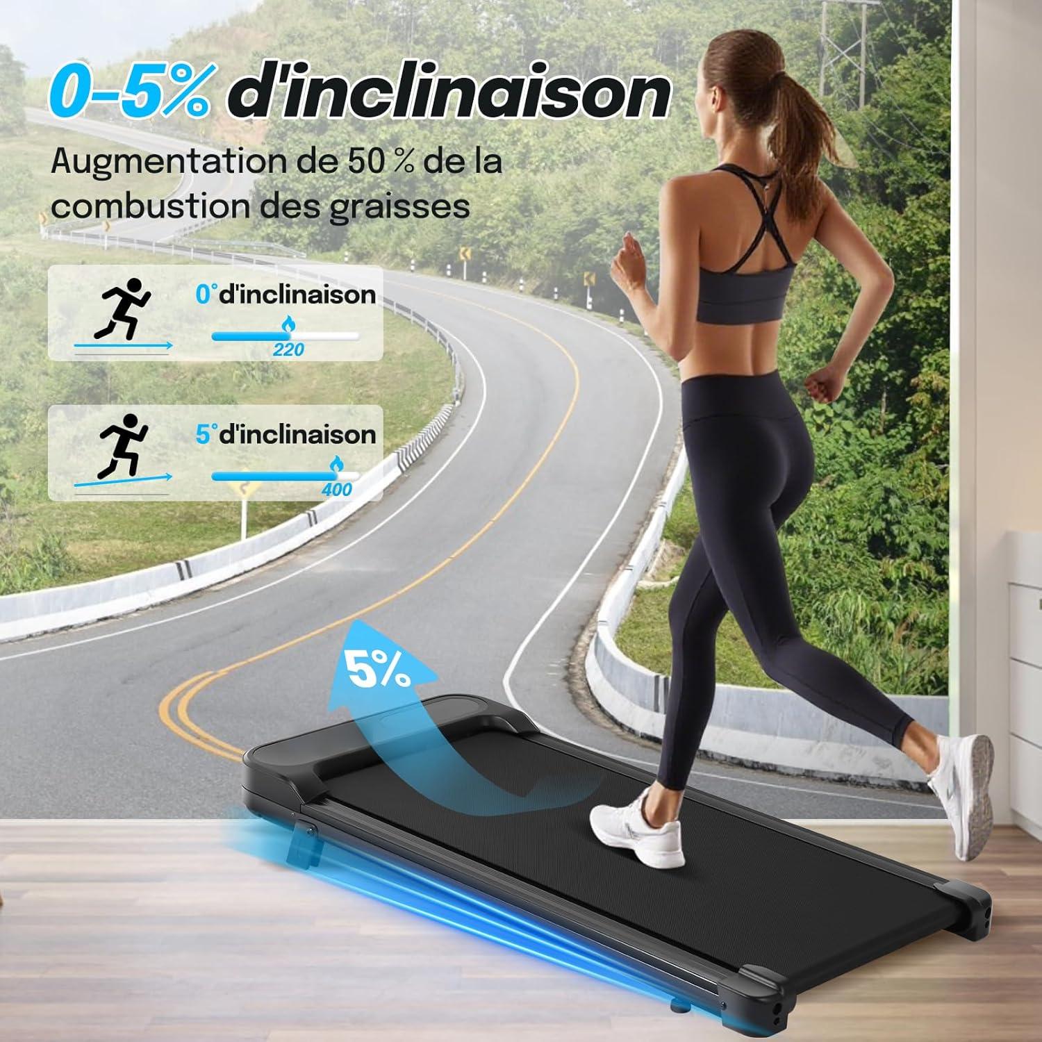 Tapis de course portable 2.5 HP avec inclinaison de 5%, télécommande et écran LED - 2