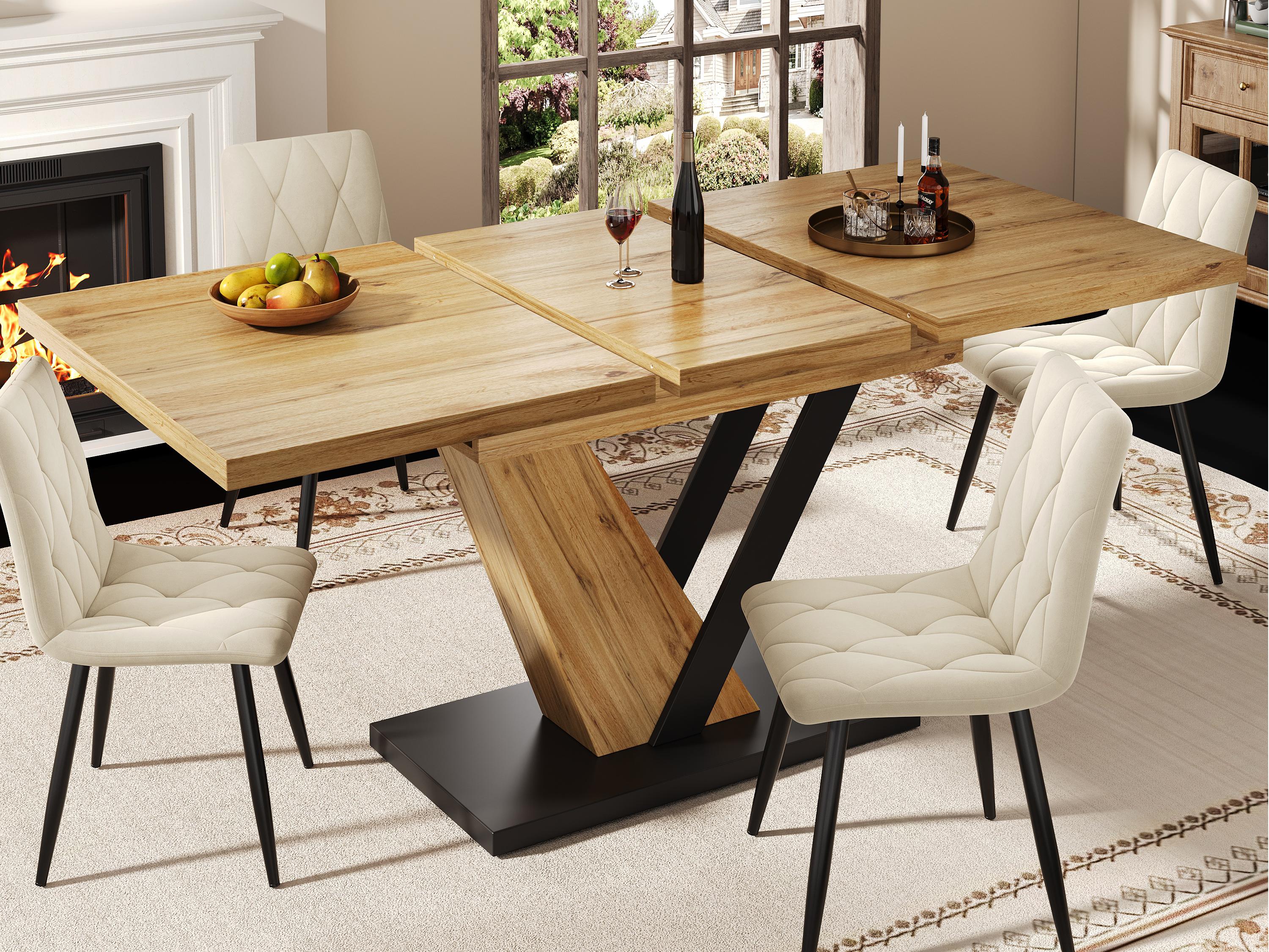 Rozkładany stół jadalny 120/160x75x75,5 cm - 6 miejsc - MDF + metal - Naturalny