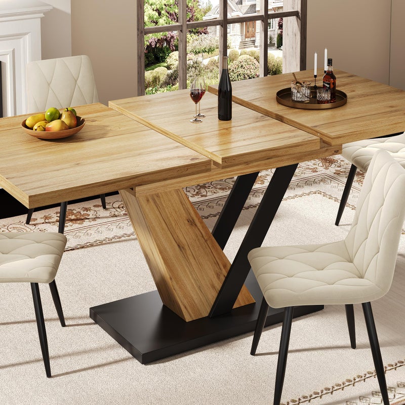 Rozkładany stół jadalny 120/160x75x75,5 cm - 6 miejsc - MDF + metal - Naturalny