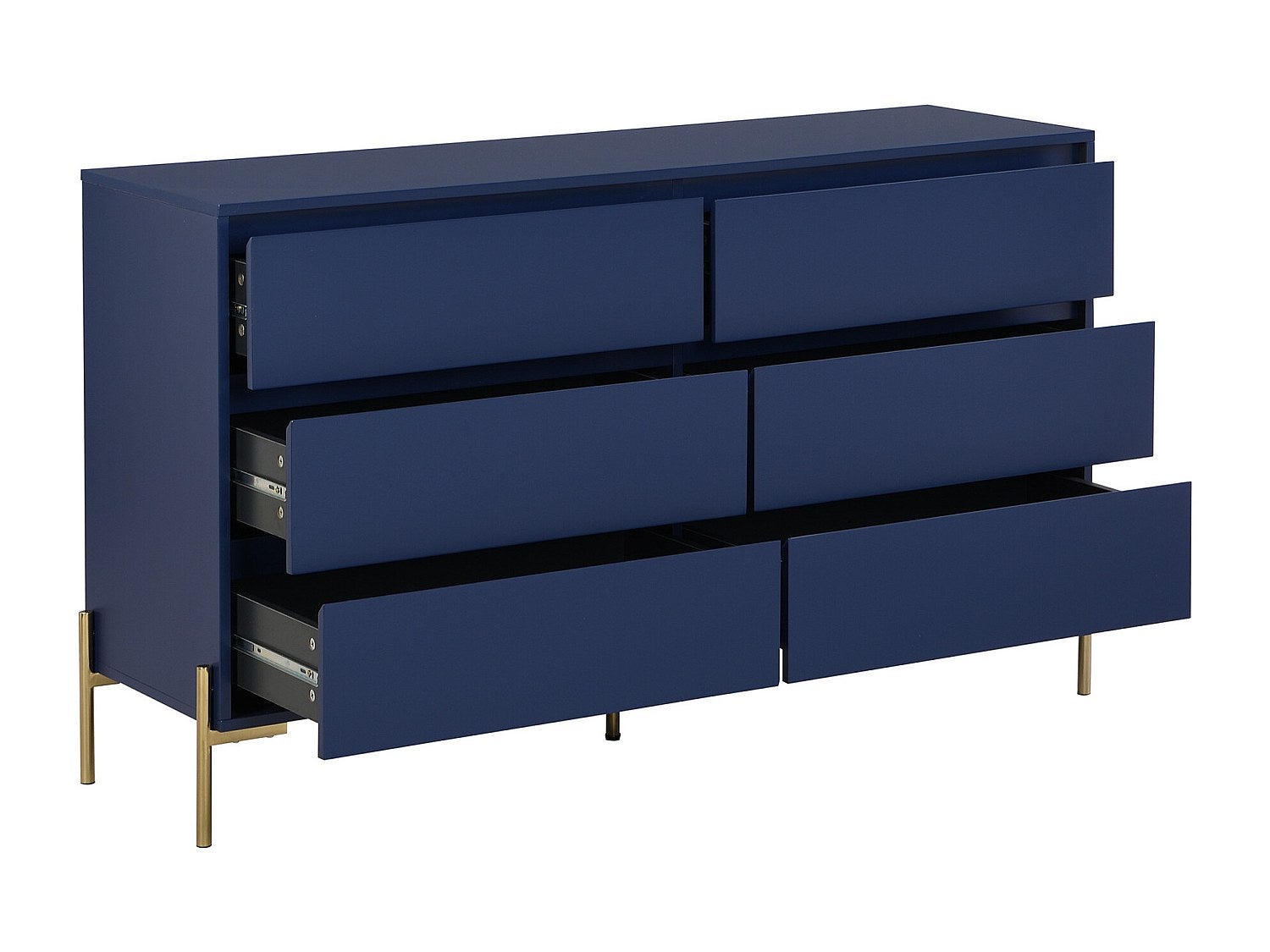 Commode 6 tiroirs - MDF et métal - Bleu laqué et doré - KORASA - 3