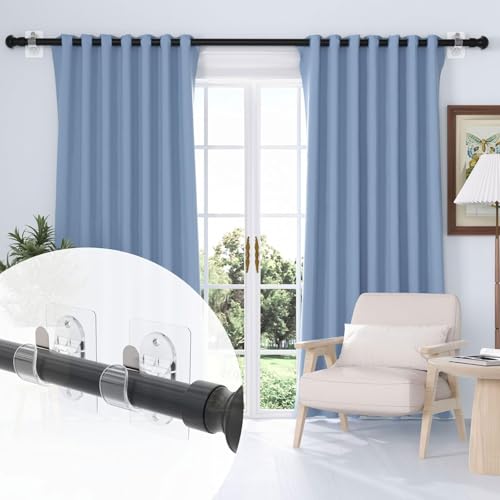 Embalagem de 2 suportes para varão de cortina sem orifícios, adesivos, sem perfuração, ganchos adesivos resistentes (transparentes) - 6