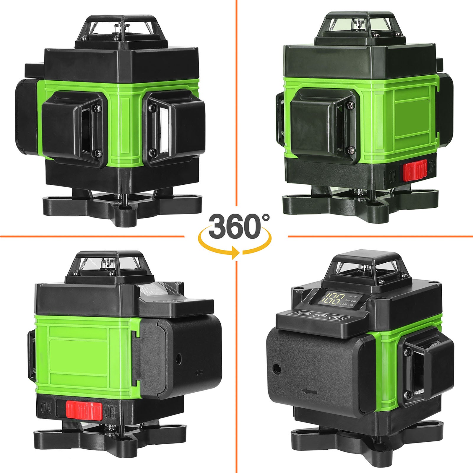 Livella a bolla 4D a 16 linee, autolivellante a 3°, batteria ricaricabile tramite USB, con barra di estensione in lega da 1,2m e treppiede a 3 altezze - 2