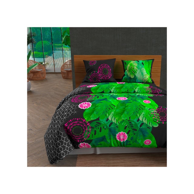 Parure housse de couette 260x240 cm en coton 57 Fils TAHITI anthracite, par Soleil d'ocre