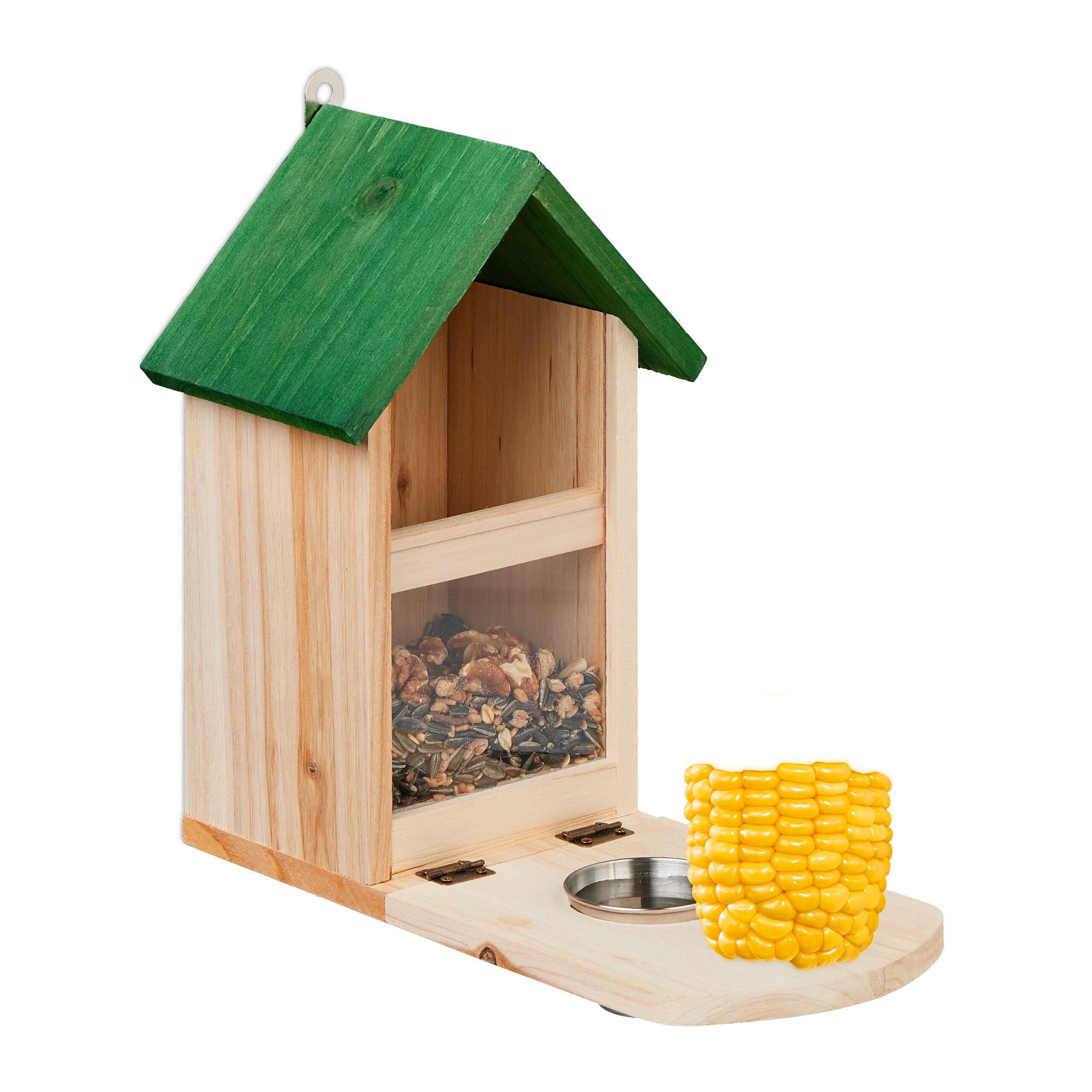 Mangiatoia Per Scoiattoli Con Ombrello Rosso – In Legno, Con Supporto Per Pannocchia, Decorazione Da Giardino, Resistente Alle Intemperie (21x18x18 Cm) - 2