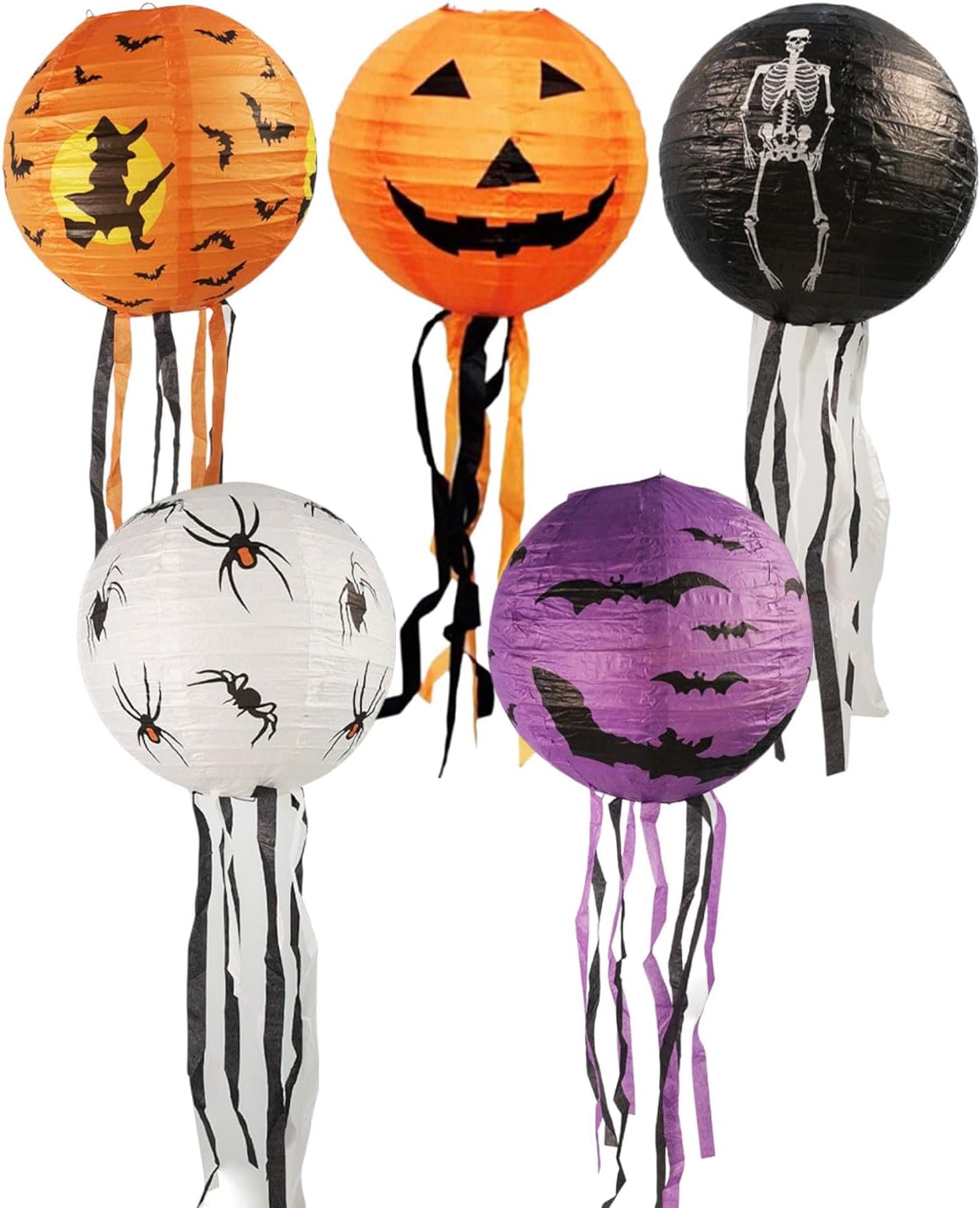 Set Di 9 Lanterne Di Carta Cinesi Da Appendere – Diametri Misti 10-40 Cm – Telaio In Ferro – Per Decorazioni Feste E Matrimoni