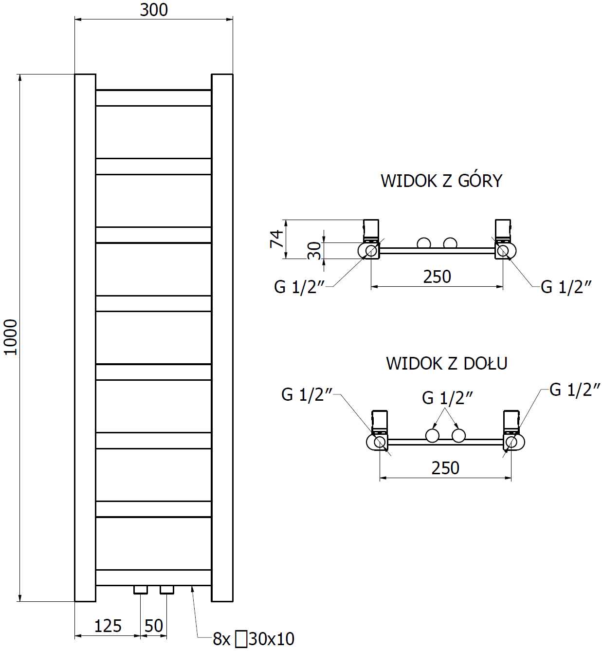 Mexen Bolt grzejnik łazienkowy 1000 x 300 mm, 197 W, czarny - W126-1000-300-00-70