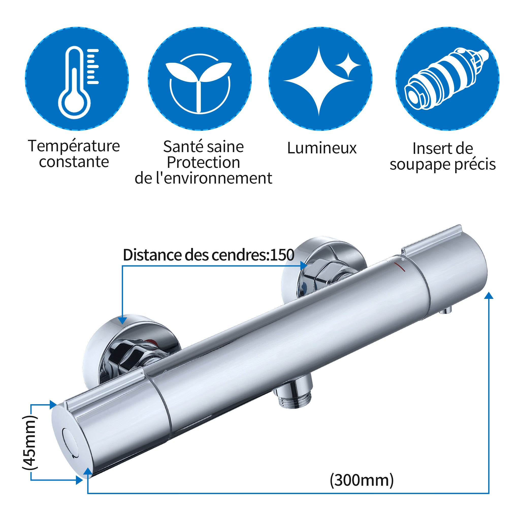 Mitigeur Thermostat Douche Robinet Mitigeur Douche pour Colonne de Douche Baignoire Robinetterie de Bain en Laiton Chromé - 7