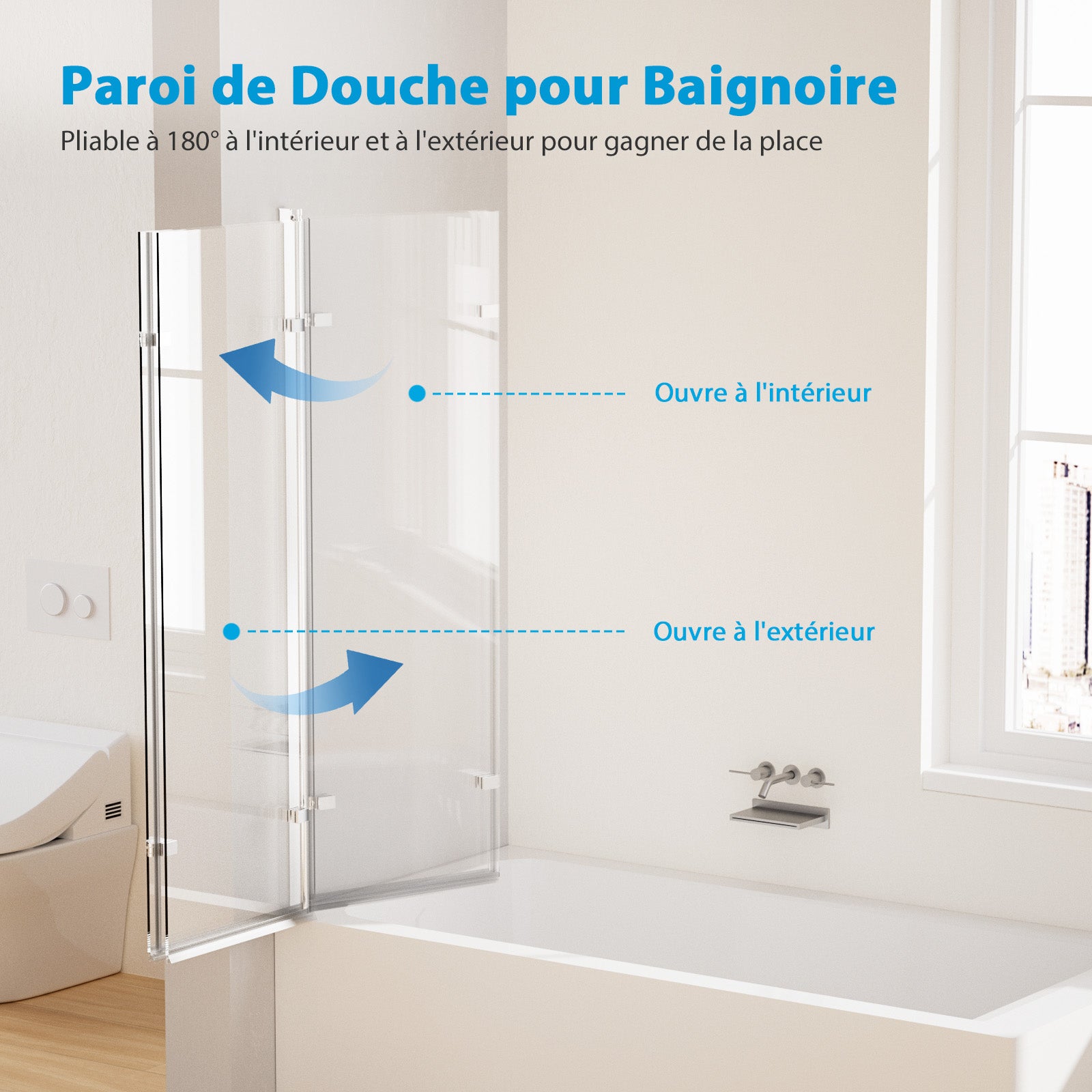 Heilmetz Pare baignoire Pivotant 3 Pièces de Verre pliable écran de baignoire 130x140cm(L*H) Transparent verre de sécurité ESG 6mm - 3