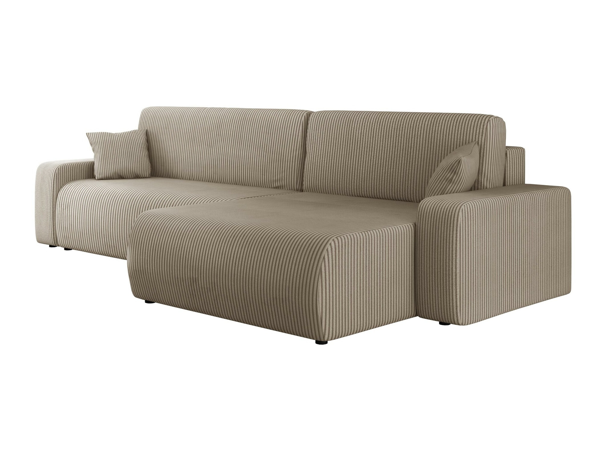 Sofá rinconero shelton 108, de color marrón claro, función de descanso, caja de ropa de cama, 274x145x82cm