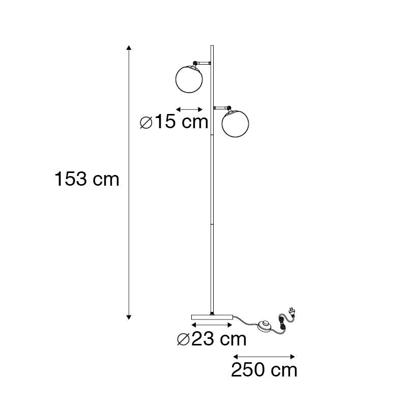 Qazqa art deco lampadaire - Pallon - blanc, max. 25w, e14, à 2 lumières, 153cm, idéal pour le salon - 3