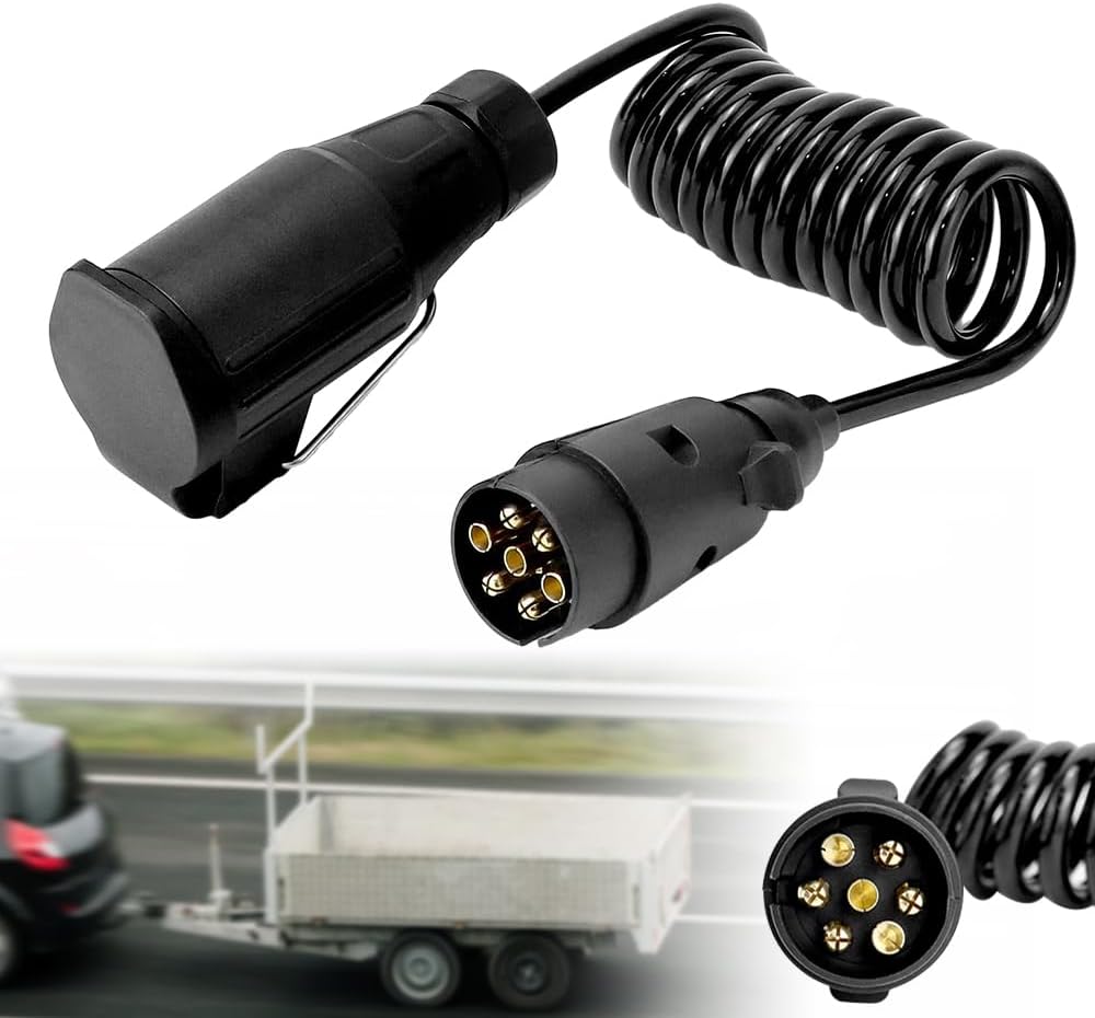 Przedłużacz Kabla do Przyczepy 2m 7-7 Pin – Spiralny Adapter 12V, Kompatybilny z Samochodem, Przyczepą Kempingową, Ciężarówką, Traktorem