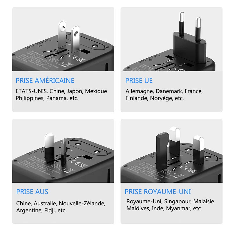 Adaptateur de voyage universel dans le monde entier, adaptateur de prise de voyage international avec Ports USB-C PD et USB-A QC, charge rapide - 2