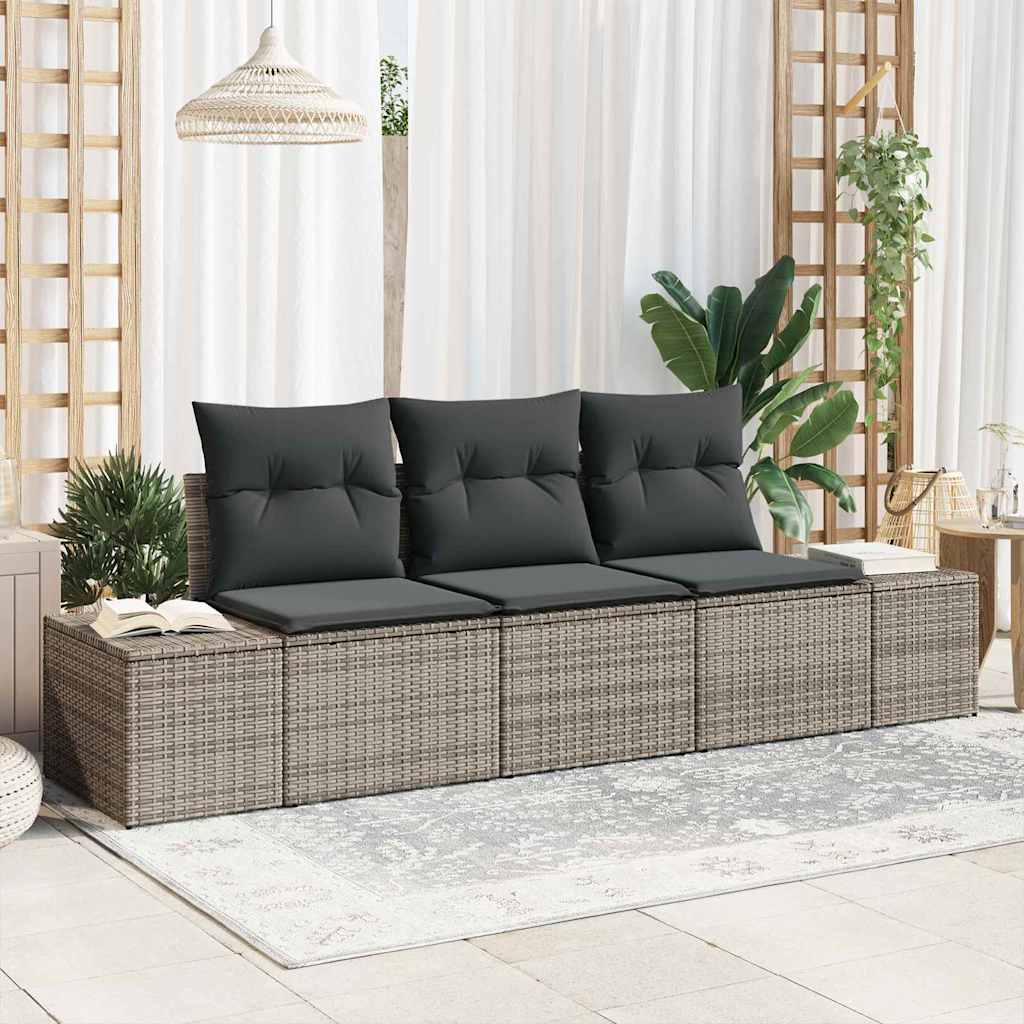 Zestaw Sof z poduszką 3 pcs Szary polirattan vidaXL