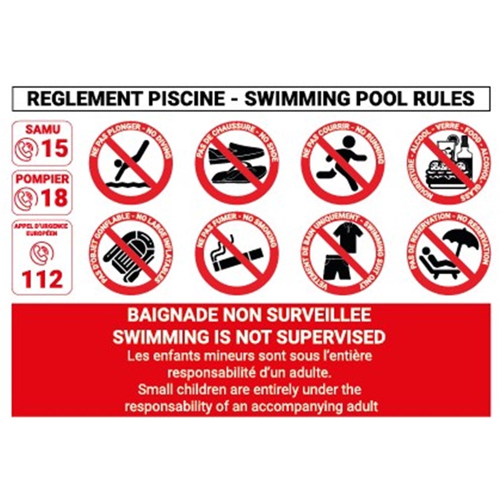 Panneau Métal Règles Piscine - "À Votre Propre Risque" Décoration Murale Rétro 20,3x30,5cm