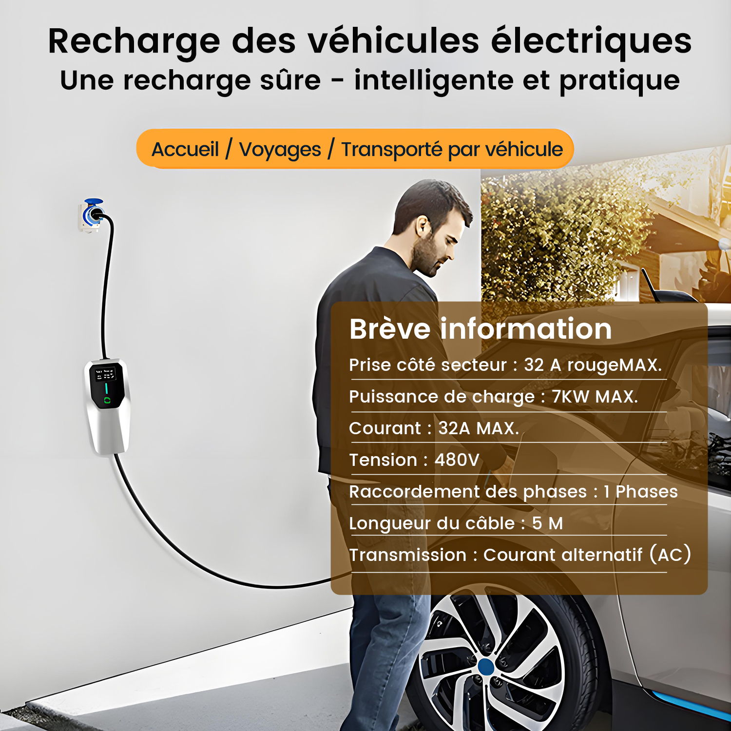 MANKIW Cavo Ricarica Auto Elettrica Tipo 2 CEE, 7,36kW Portatile Veicolo Elettrico Caricatore Regolabile (8-32A), 8 Metri EV Charger Type 2 Con Led Display Digitale E Borsa,IP65(IEC 62196-2