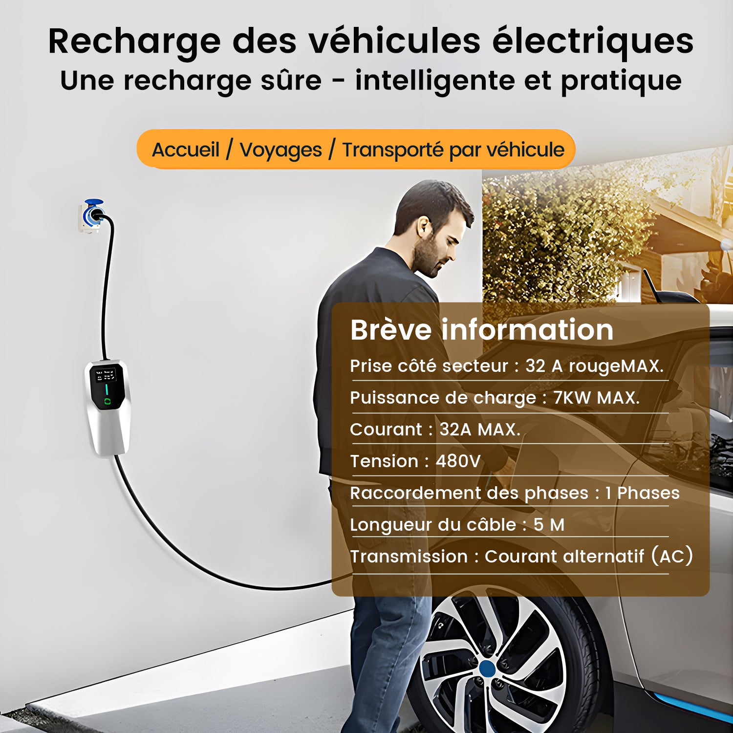 Cabo de carregamento tipo 2 CEE 7.36 kW Carregador EV Tipo 2 32A 1 fase 5M Modo 3 Cabo de carregamento Corrente comutável 6A-32A - 2