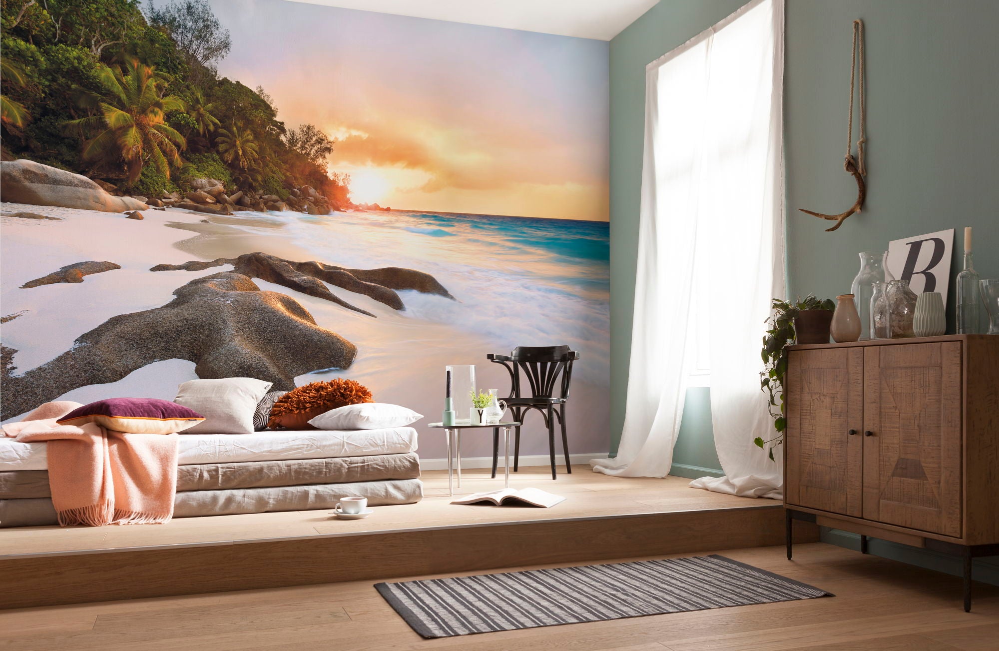 Fototapeta plaża zielonym,piaskowymIniebieskim - 400 x 250 cm - SANDERS &amp; SANDERS