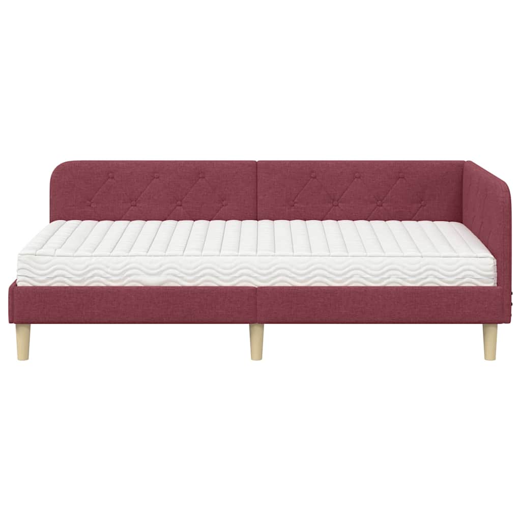 Cadre de lit d’angle bordeaux 90 x 200 cm tissu - 5