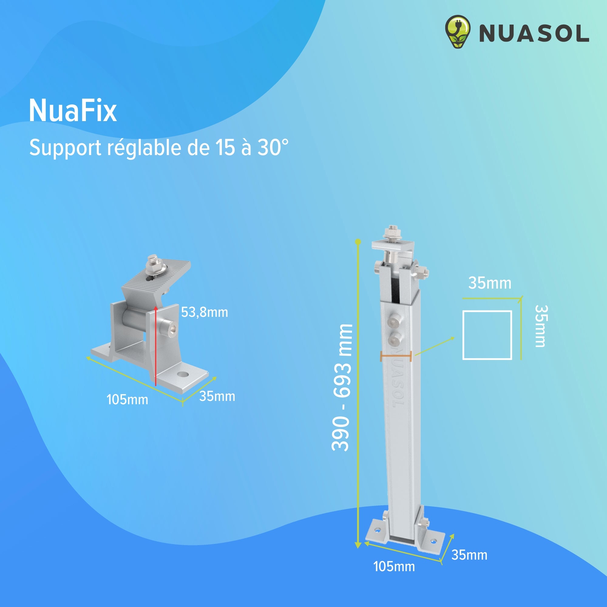 NUASOL Lot de 2 supports de centrales électriques de balcon Support de panneau solaire réglable pour installations photovoltaïques Angle d'inclinaison - 8