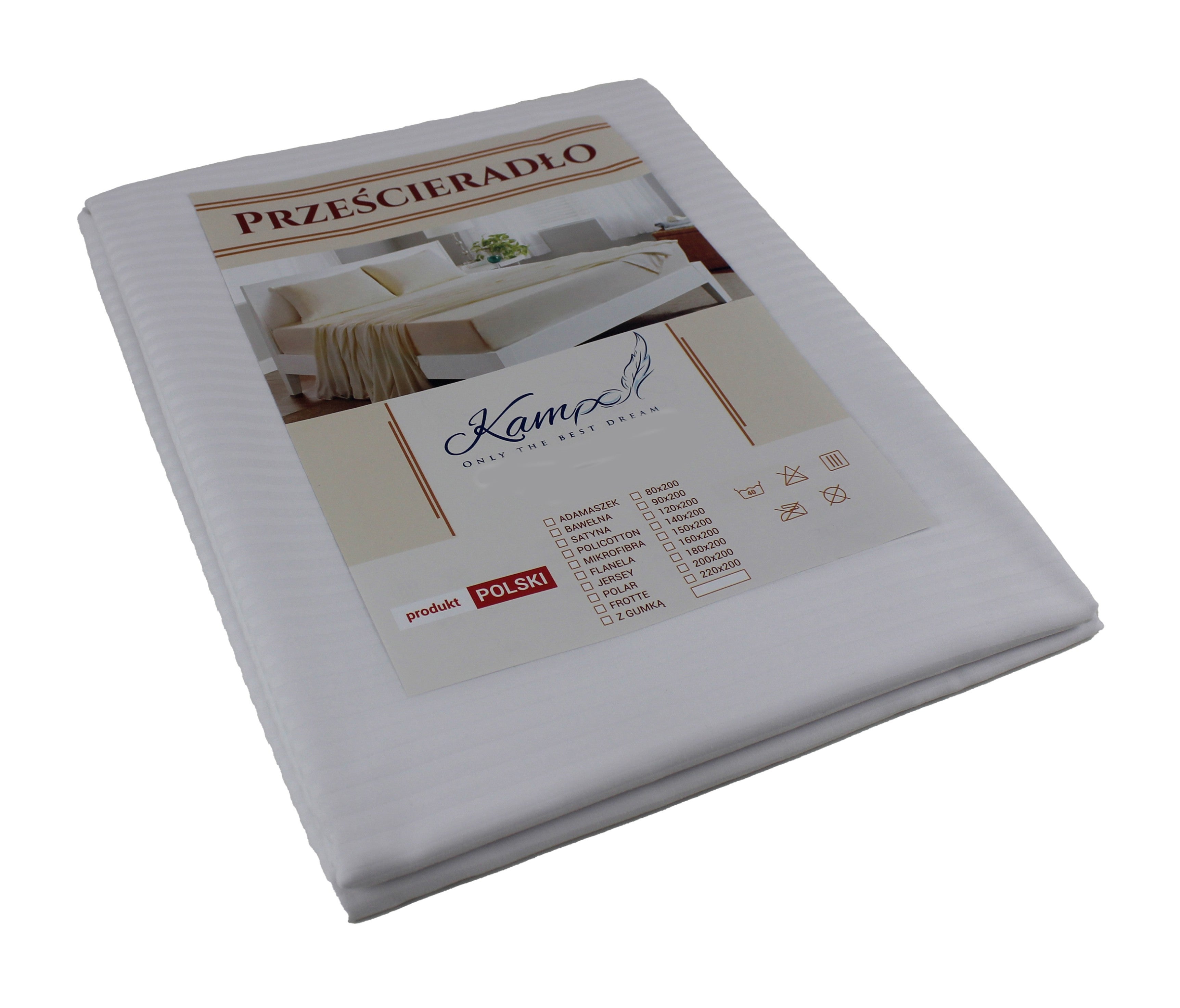 Kam-Pol prześcieradło hotelowe pasek 4 mm biały 200x240 cm