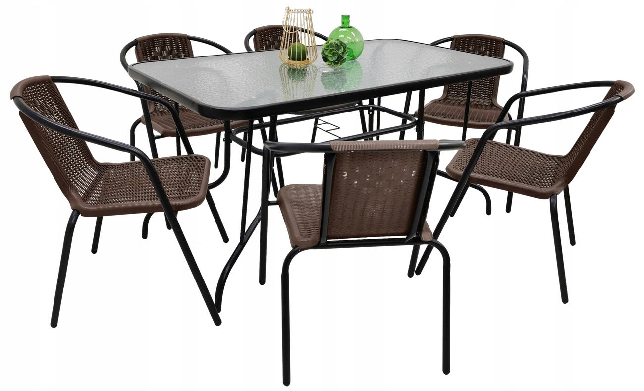 Zestaw mebli ogrodowych Bergamo 140x80 z otworem + 6x Loretto brąz
