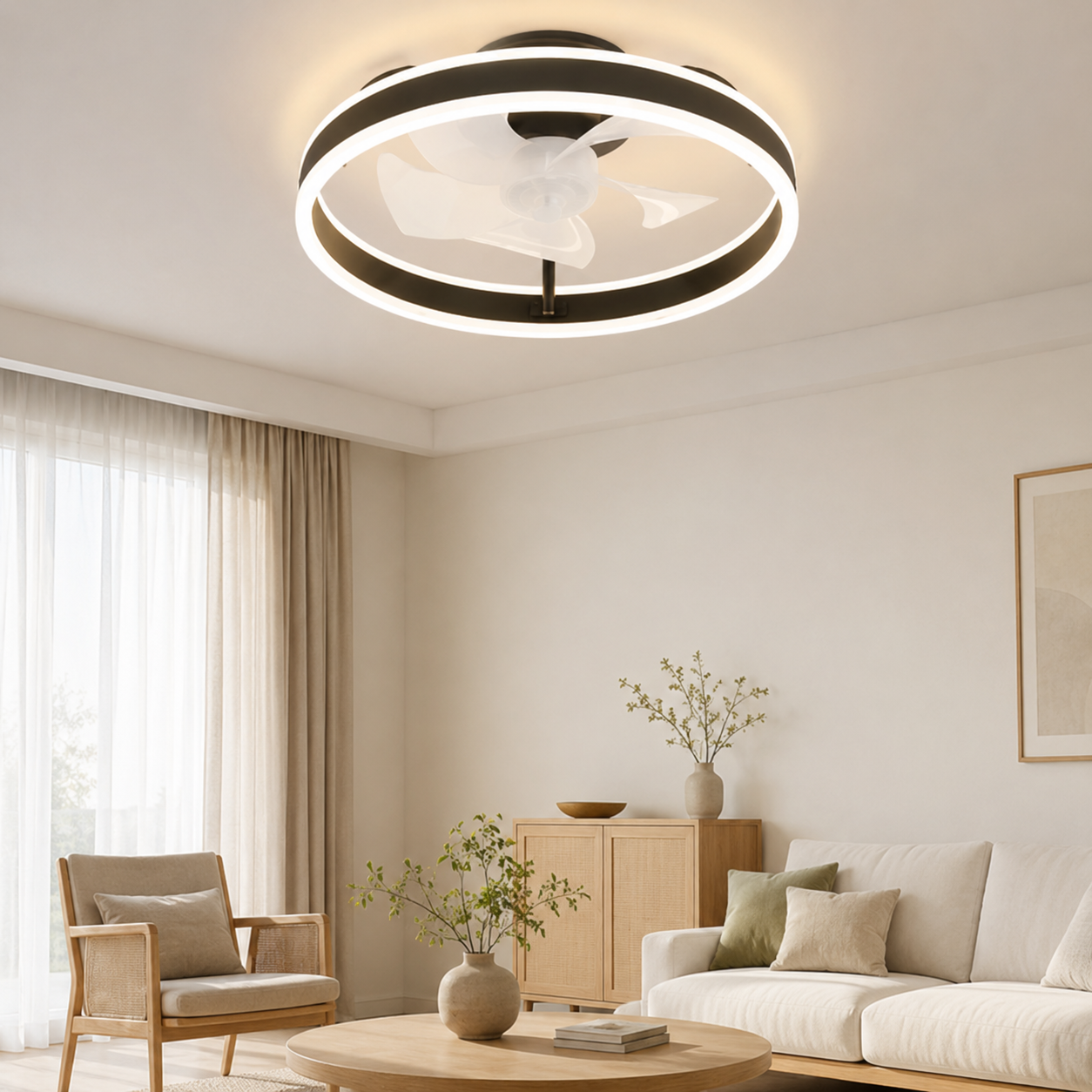 NETTLIFE Lampowentylator LED 34W 40cm, Cichy, Ściemnialny 3 Barwy Światła, 6 Prędkości z Pilotem do Sypialni i Salonu Nowoczesny