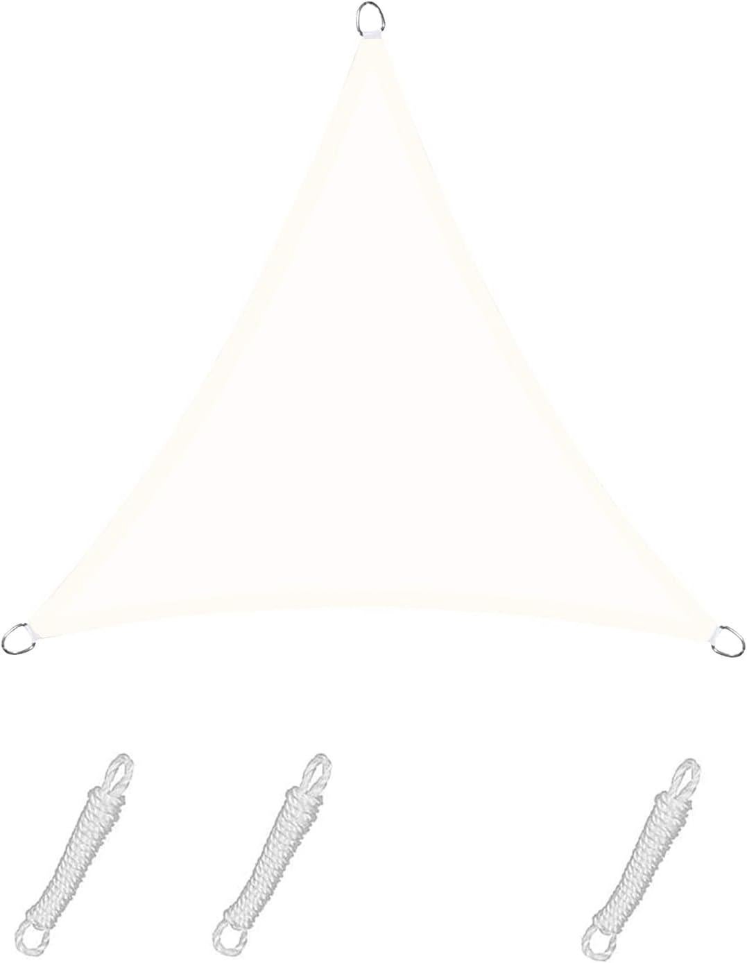 Toldo vela triangular de 5 x 5 x 7 m, color crema, lona impermeable con 95 % de protección uv, ideal para exteriores, jardín, patio y piscina.