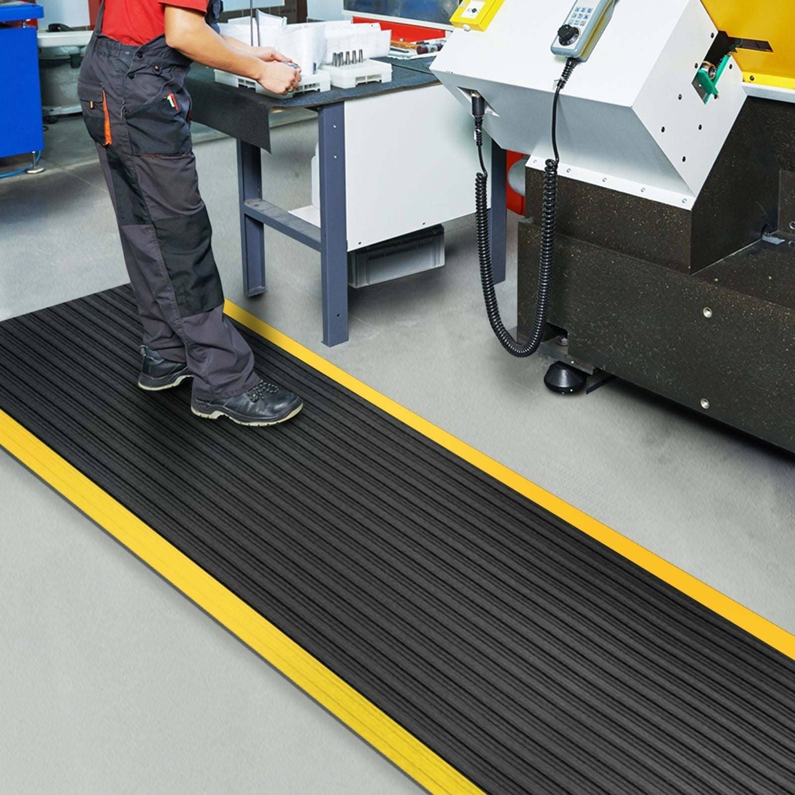 Tapis ergonomique et comfortable Softer-Work-Mat Ribbed Noir-jaune 60 x 350 cm - 3