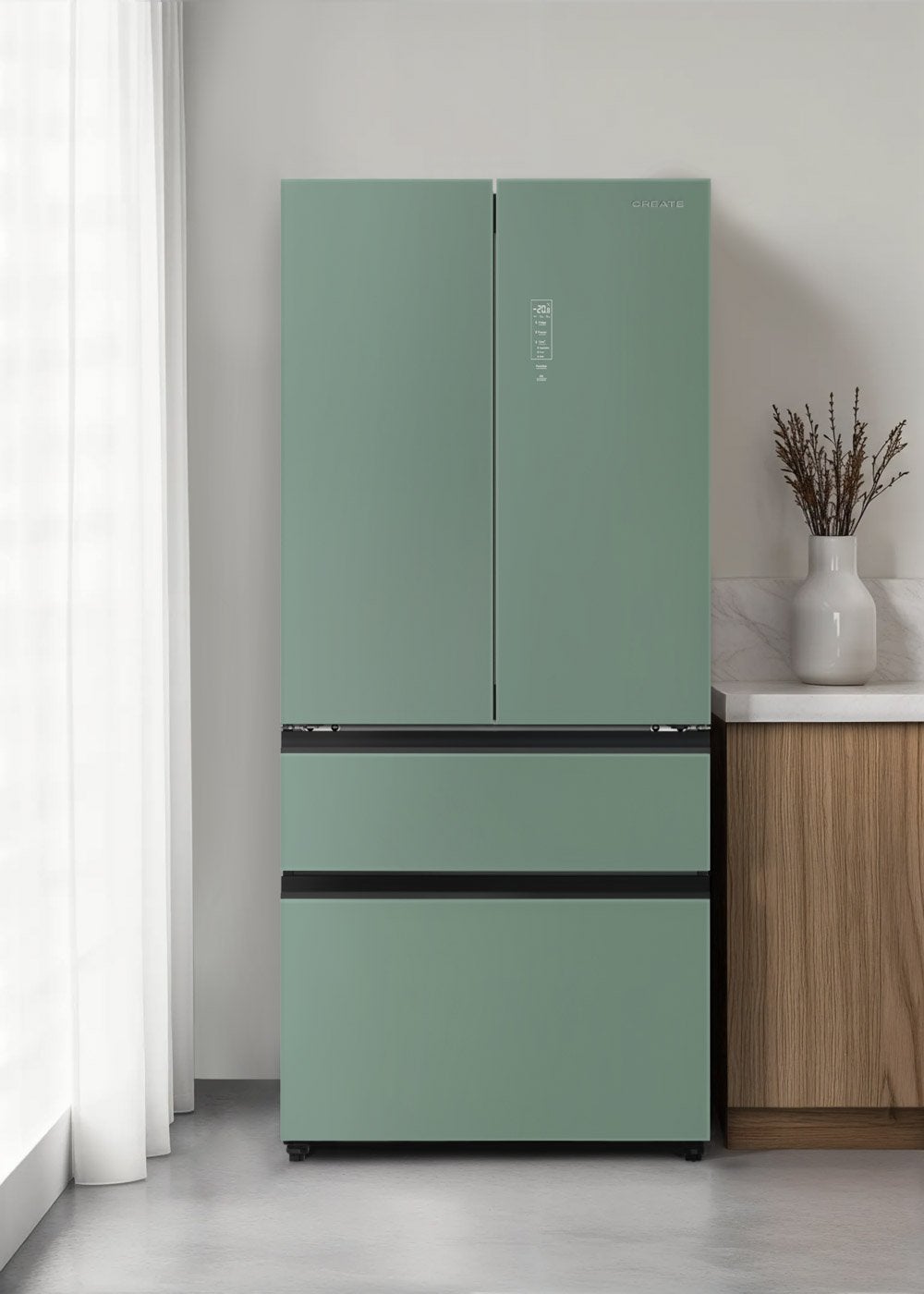 CREATE - FRIDGE STUDIO FRENCH DOOR PRO 509 - Lodówka z drzwiami francuskimi 509L No Frost ze Space Pro i Care+ - Sauge