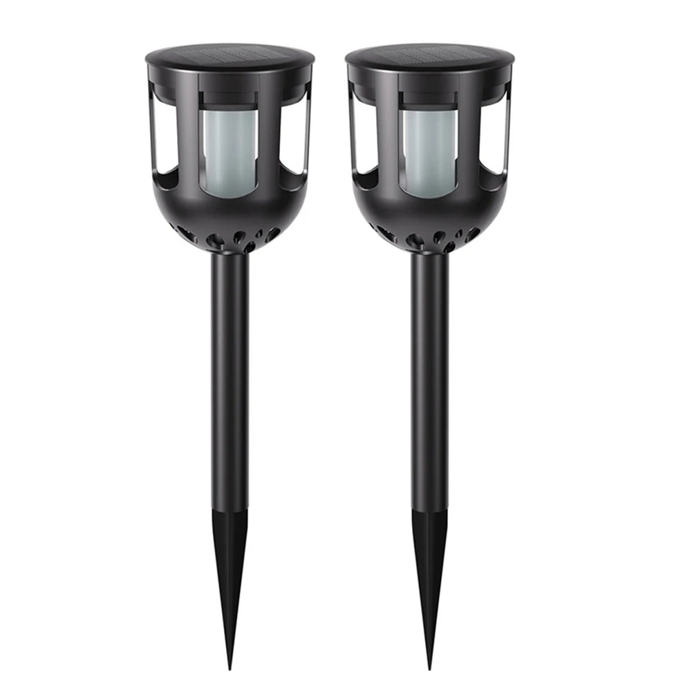 Zestaw 2 metalowych lamp solarnych LED z migotaniem, oświetlenie krajobrazu, ciężkie oświetlenie bezpieczeństwa do ogrodów i tarasów