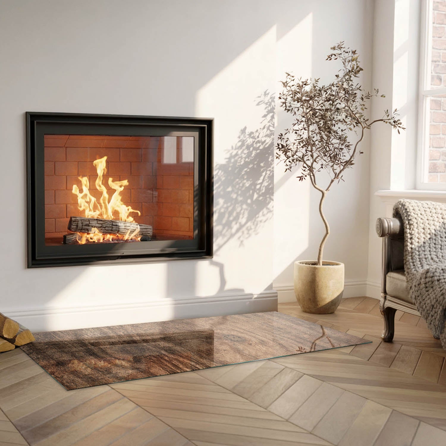 Szkło hartowane na podłogę pod kominek - 125x50 cm - Naturalny wzór drewna - TULUP - 5