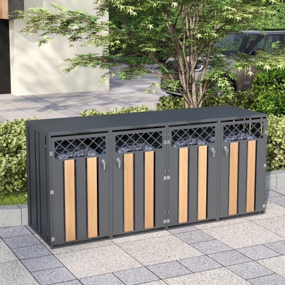 Contenedor de basura – para 4 cubos (120-240l), ventilado, compartimentos, cerrable, 2 puertas.