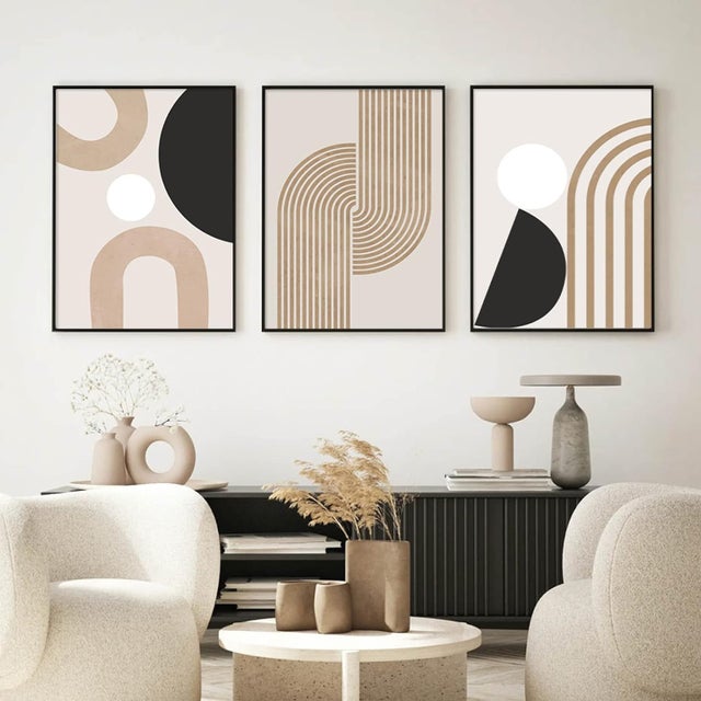 Lienzo abstracto minimalista sin marco, 30 x 40 cm, 3 piezas, arte de pared geométrico, para decoración de interiores de sala de estar moderna