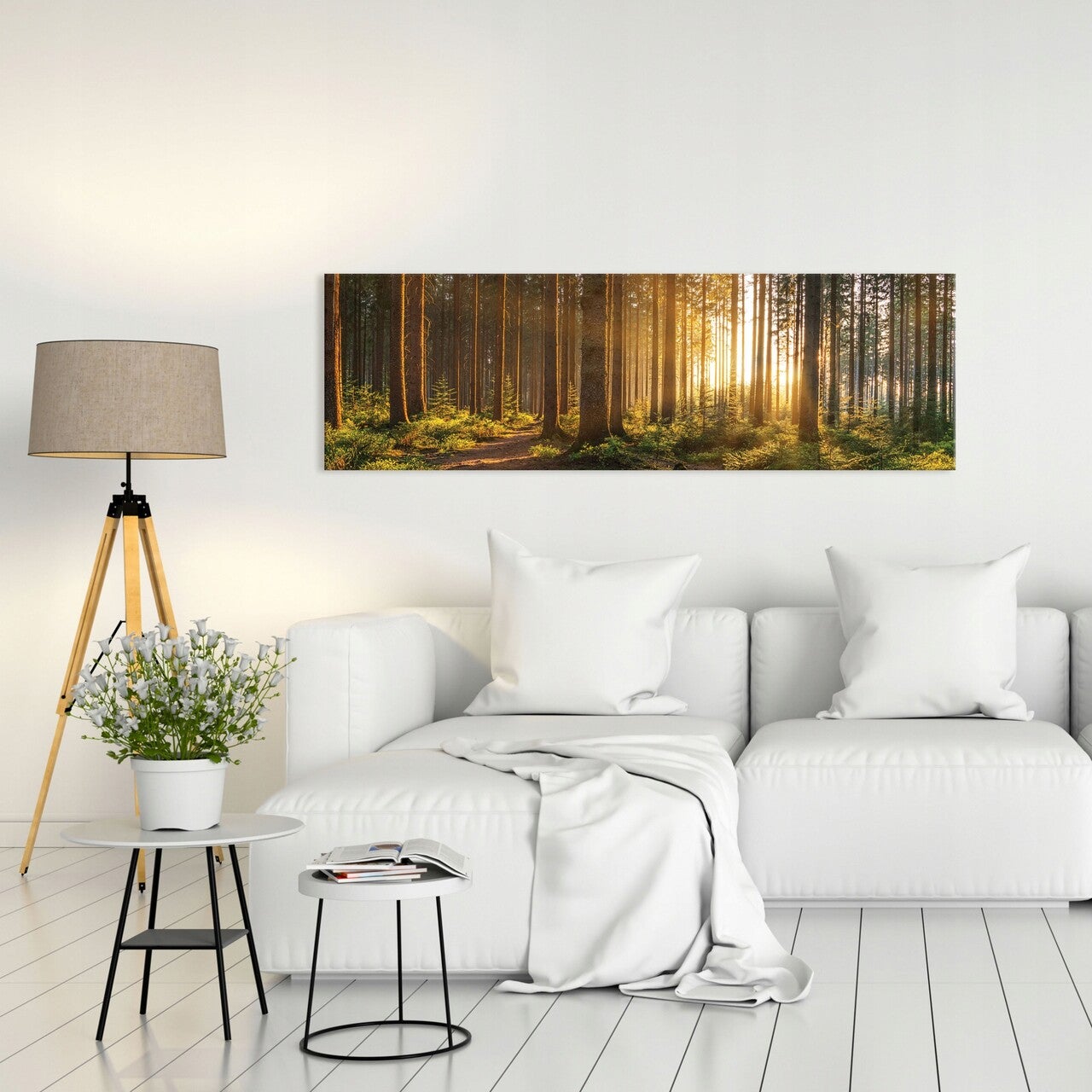Impression sur Toile Forêt Ensoleillé Nature Moderne 145x45 cm XXL Tableau Décoration Murale Intissée pour Salon Chambre pret a accroche - 2
