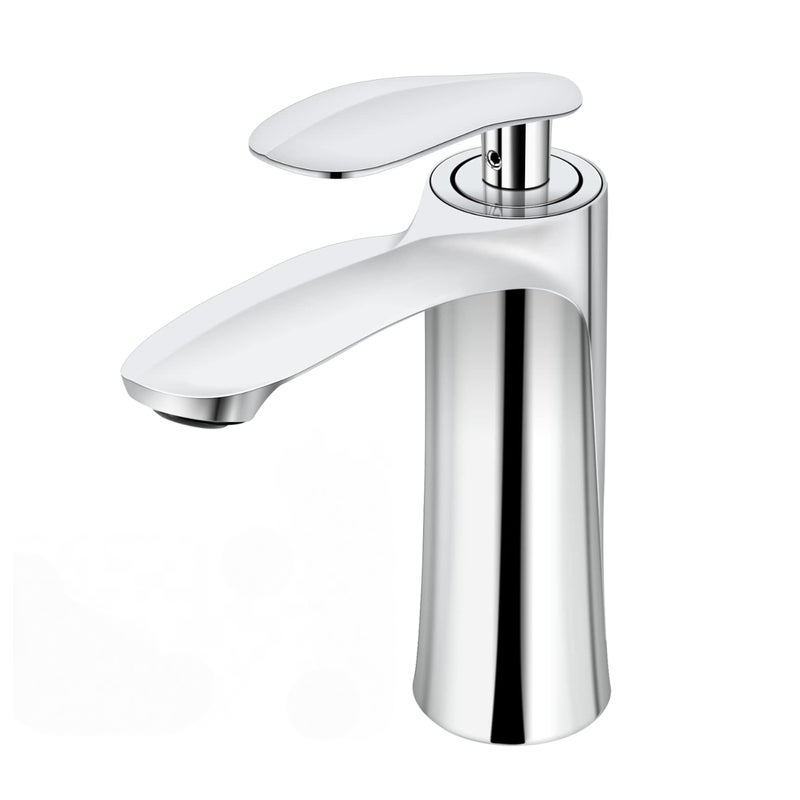 Bateria umywalkowa łazienkowa, podwójna regulacja ciepłej i zimnej wody, z 2 wężami (srebrna)