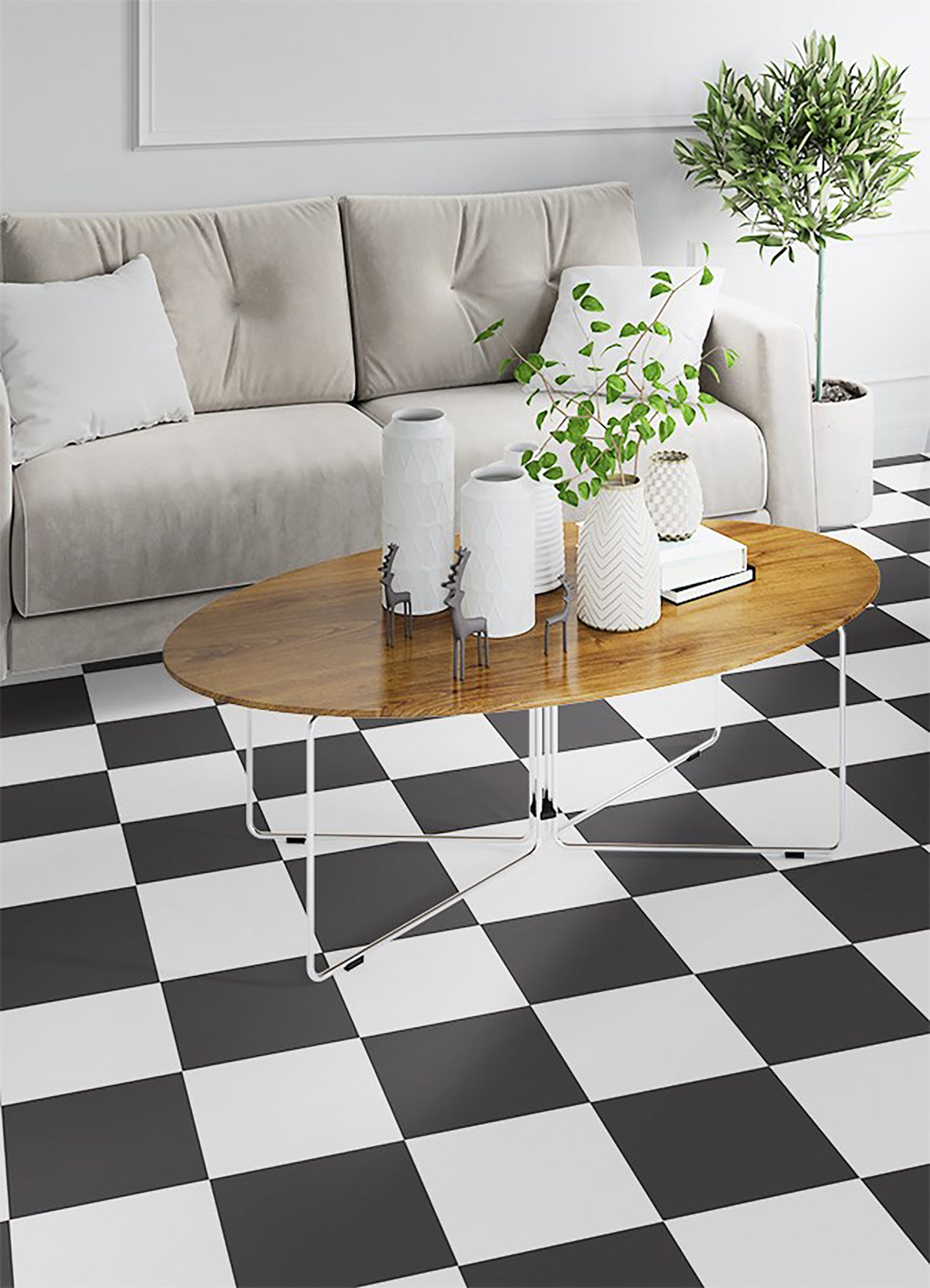 Mata winylowa szachownica kontrast, dywan winylowy do salonu geometryczny 100x150 cm – Tulup - 4