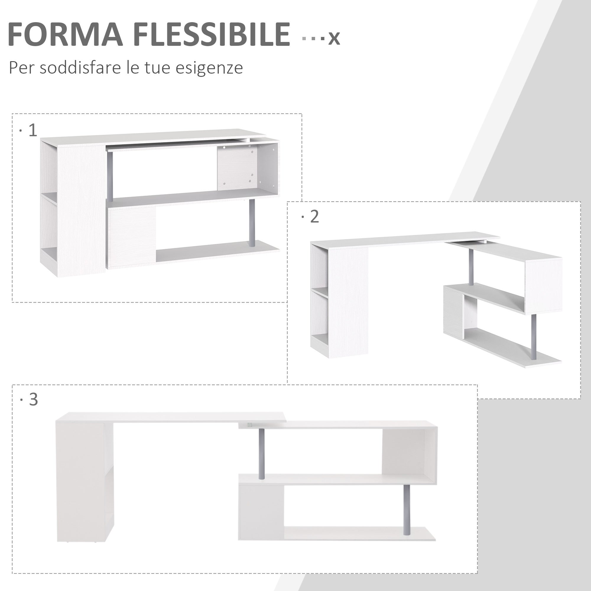 Libreria Girevole A 3 Ripiani 360� - Scaffale Angolare Per Libri E Oggetti, Per Camera, Studio, Soggiorno. Bianco, 39x39x97 Cm.