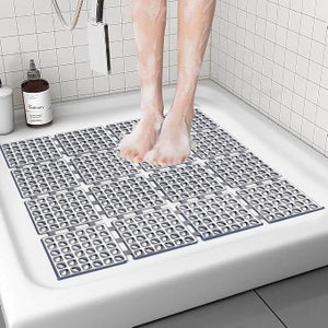 Tapis De Bain Antidérapant Avec Ventouses - Motif Coquelicots Rouges, Dimensions 39,9 X 70,9 Cm - Trous De Drainage, Facile à Nettoyer