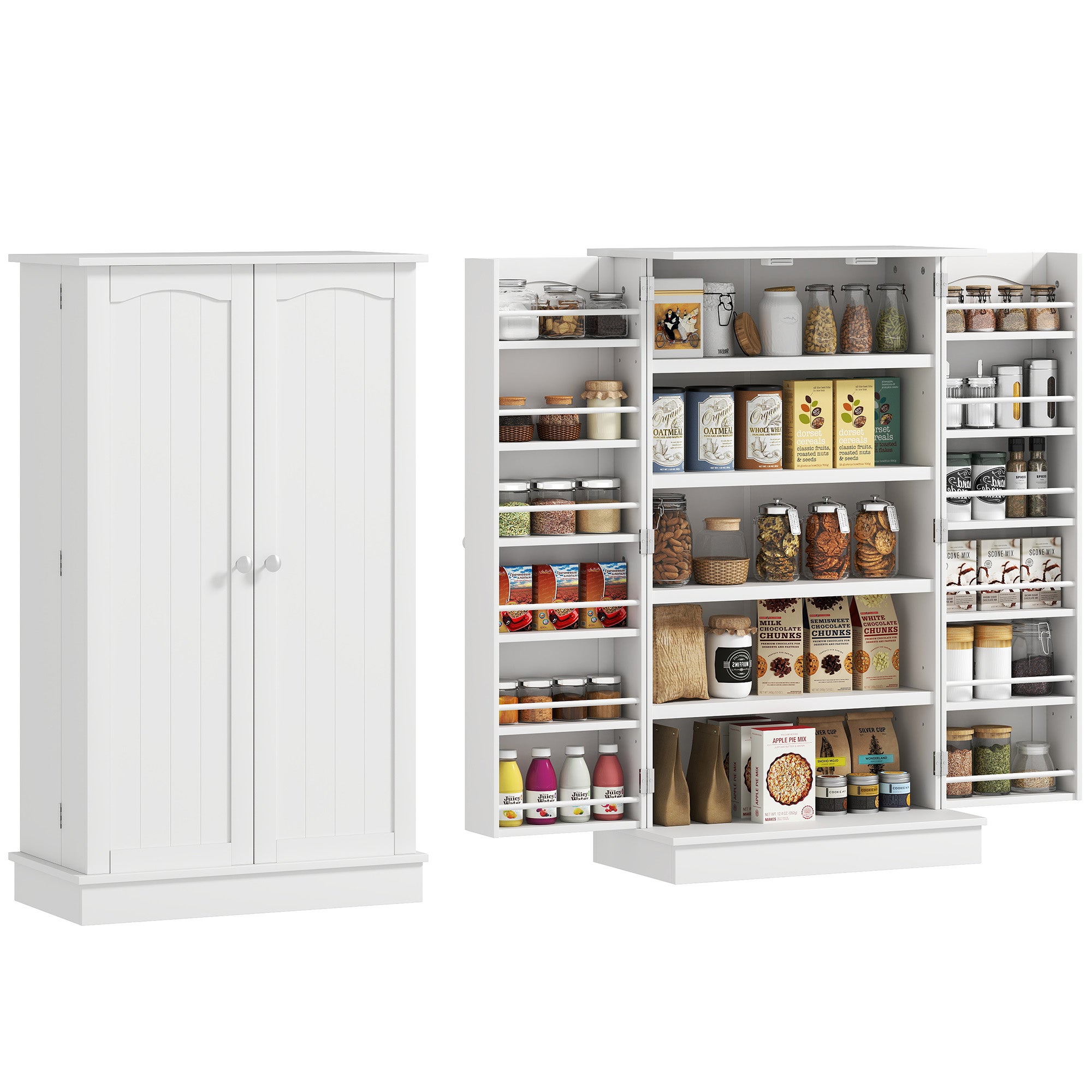Mueble de cocina despensa con 2 puertas, 5 estantes y 12 especieros - 60 x 30 x 104 cm - blanco