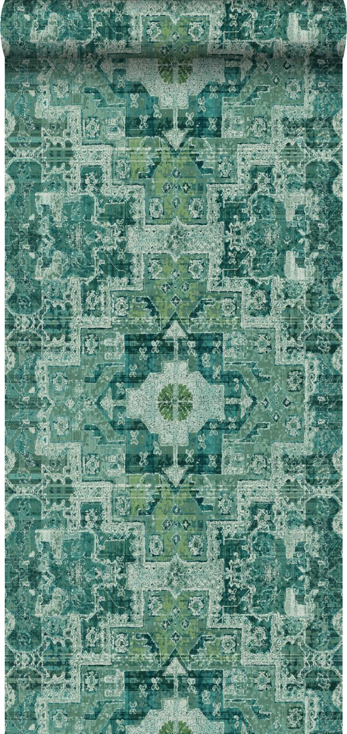 Tapeta orientalny dywan kilim szmaragdowej zieleni - 53 cm x 10.05 m - ESTAHOME