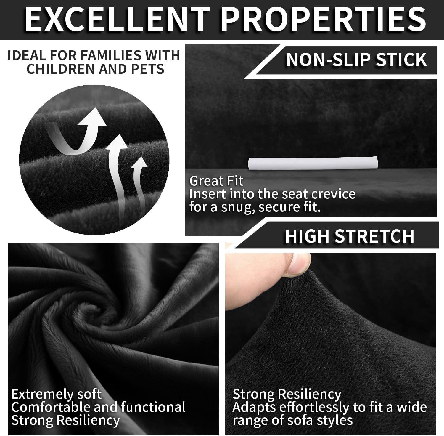housses de canapés épaisses 1/2/3/4 places pure color sofa protector velours easy fit elastic stretch sofa slipcover (noir, 2 places 145-185cm) - 4