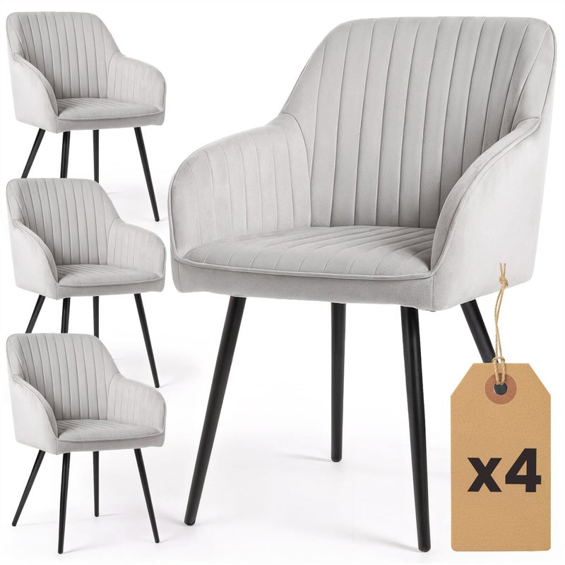 4x Welurowe krzesło tapicerowane z przeszyciami Szare FLORENCE Czarne nogi