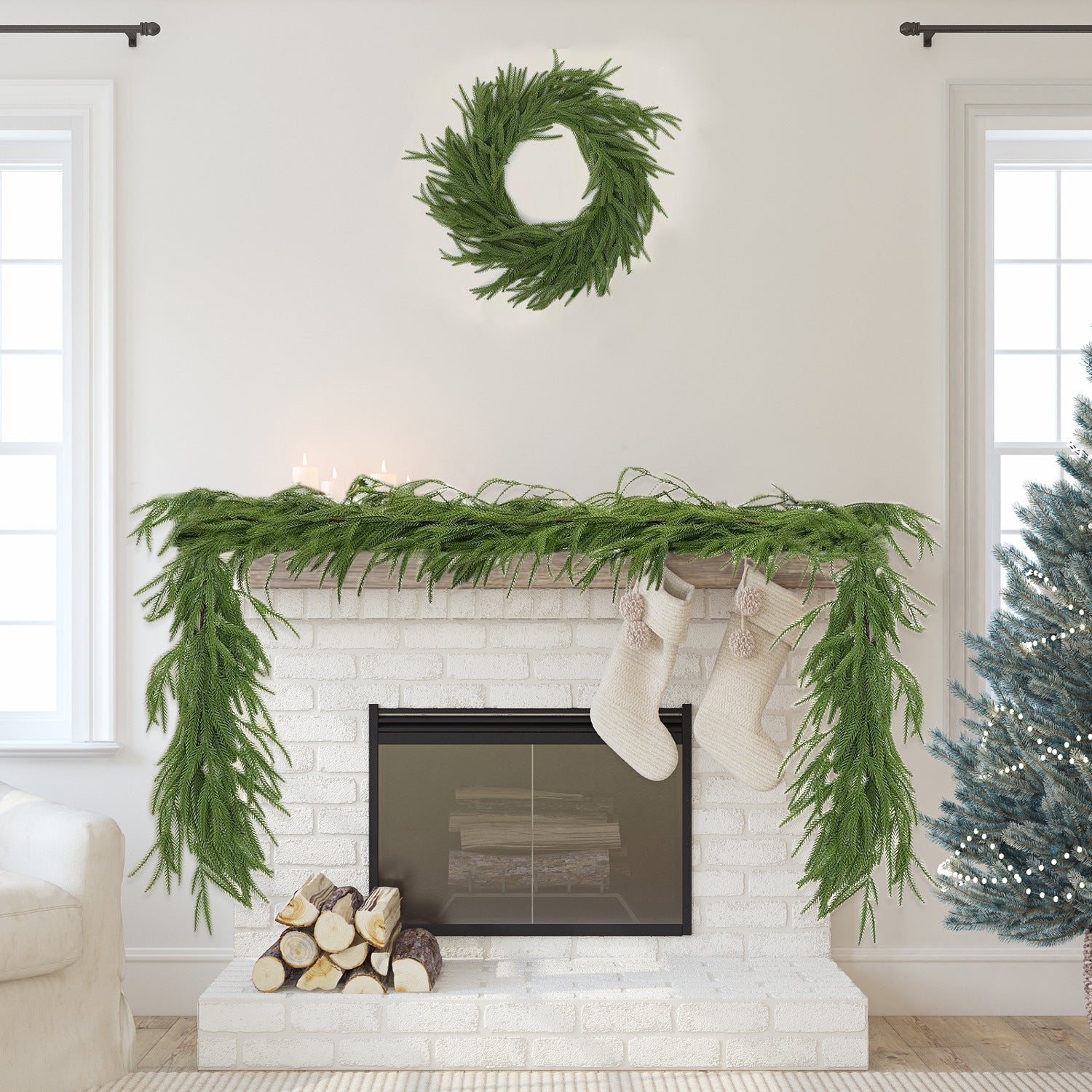 Guirlande De Noël Artificielle Pin Norfolk - 200 Cm - Effet Réaliste Real Touch - Déco Intérieur/extérieur - 3