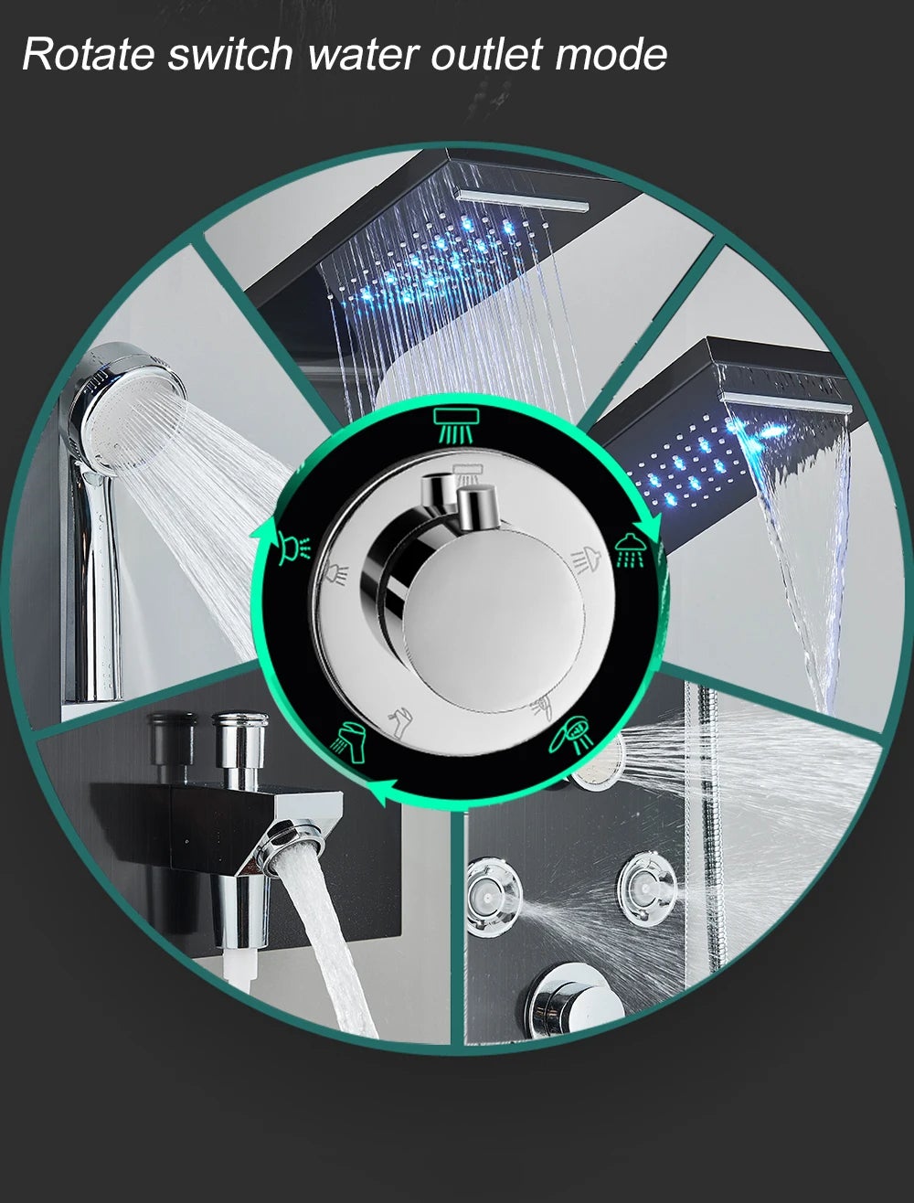 Pannello doccia LED intelligente con display digitale della temperatura - Getti idromassaggio, pannello pioggia e bidet - Rubinetto - 6