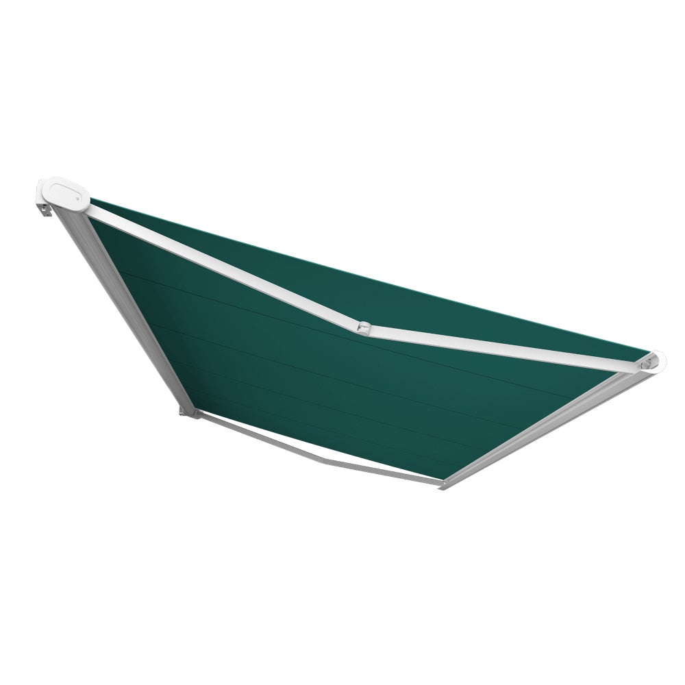 Store banne Coffre intégral PROTECT 2 LED SMART Blanc 5x3,5m Motorisé à télécommande + Capteur Vent + LED - Toile Verte - 3