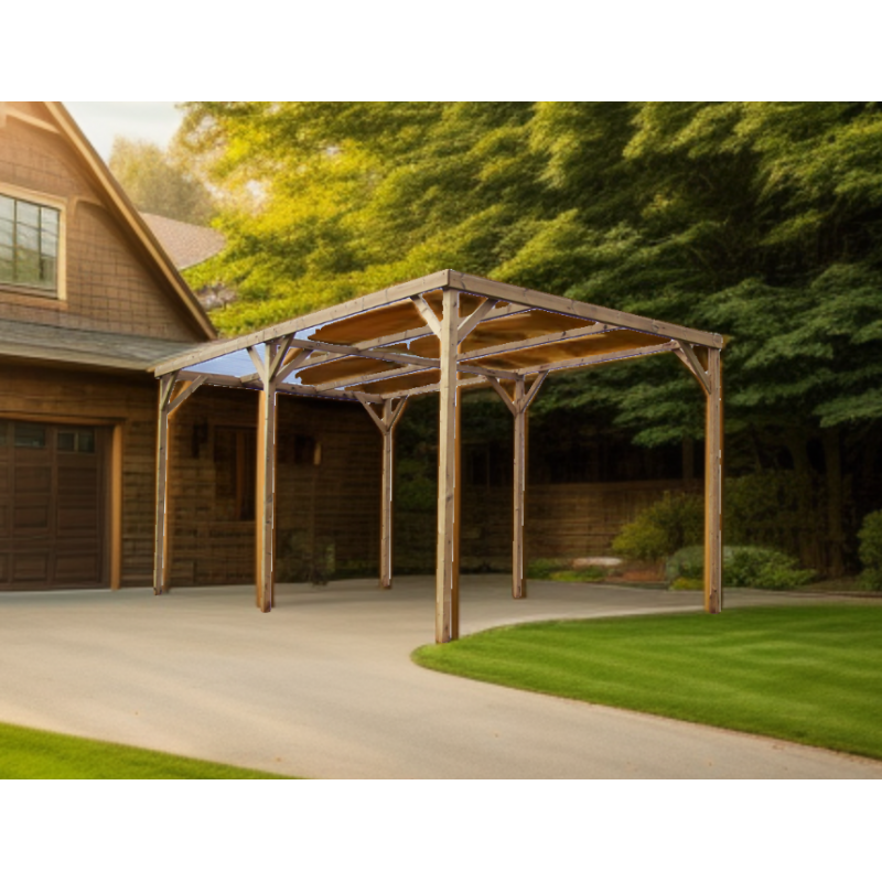 Pergola de jardin en bois traité thermiquement 302 x 500 cm – abri voiture avec toit en PVC transparent – ​​poteaux 70 x 80 mm – TH3051S2 Foresta - 7