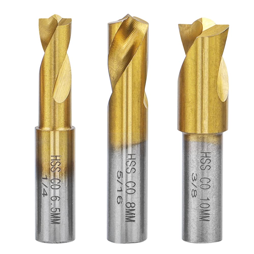 Zestaw 3 Wierteł do Zgrzewania Punktowego, Frez do Usuwania Zgrzeplin HSS CO Narzędzie do Wiercenia Spoin Platerowane Tytanem 6.5mm/8mm/10mm